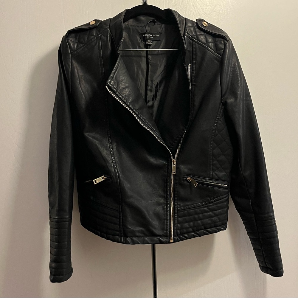 NWOT Philomena Petti Black Vegan Leather Jacket, Size Medium.